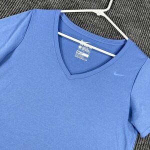 Nike Shirt Womens Large Blue Dri-FIT Athletic Cut V Neck Activewear Top